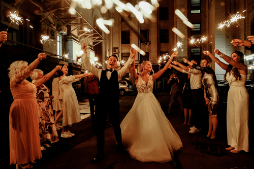 A couple dancing at their wedding reception.